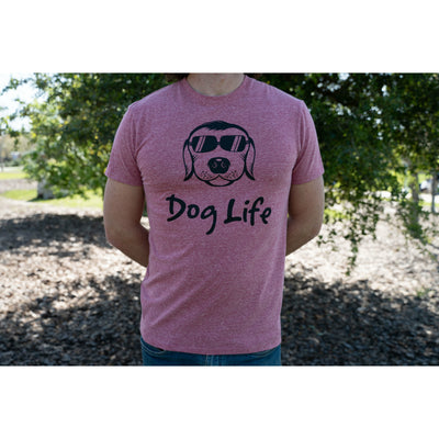 Cranberry color Dog Life Tee Shirt with Classic Dog Life logo for sale.  Dog Life apparel for sale.